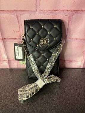 Badgley Mischka Black Quilted Crossbody Phone Bag with Gold Accents